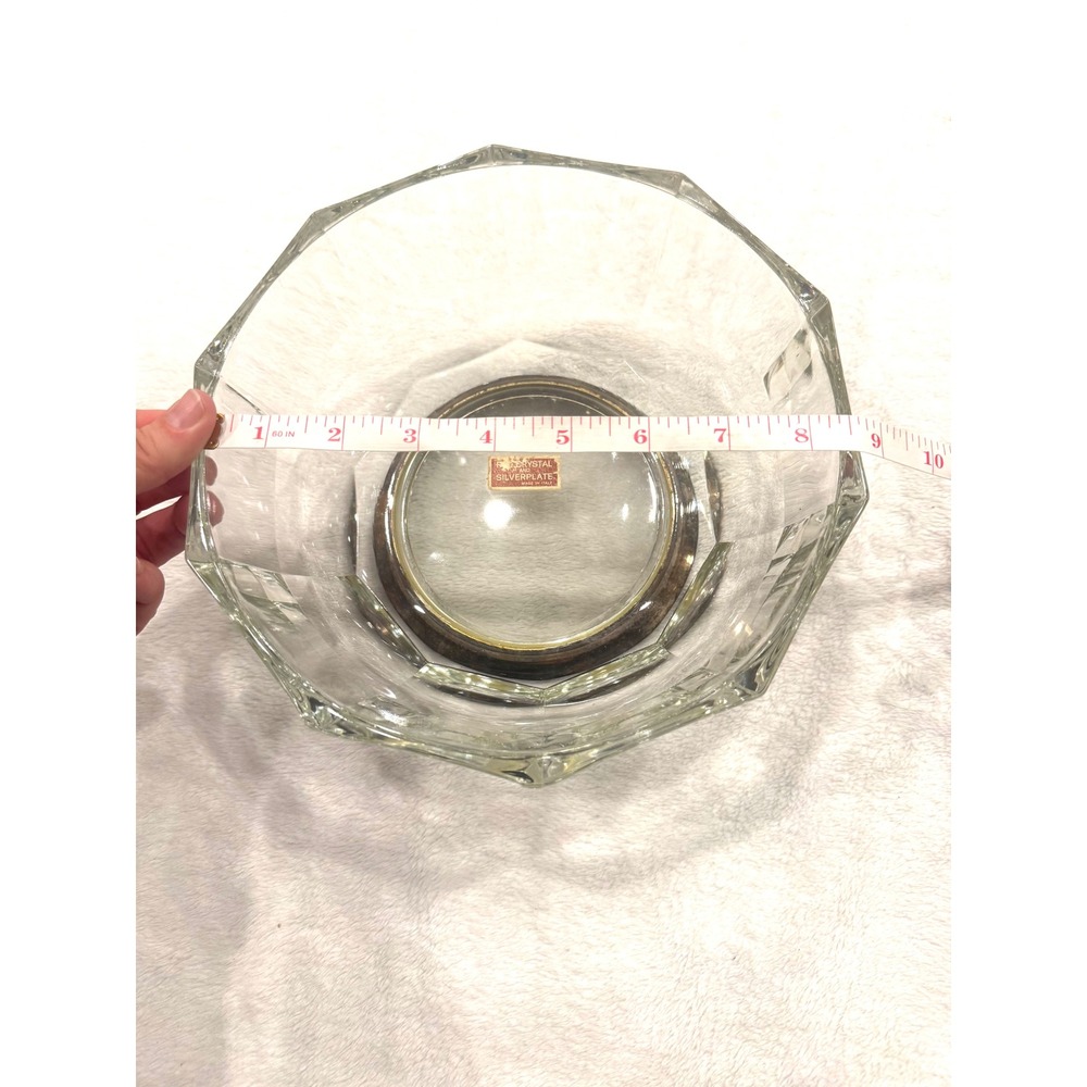 Vintage Italian Crystal Decagon Bowl with Silverplate Base Made in Italy Faceted - Picture 7 of 9